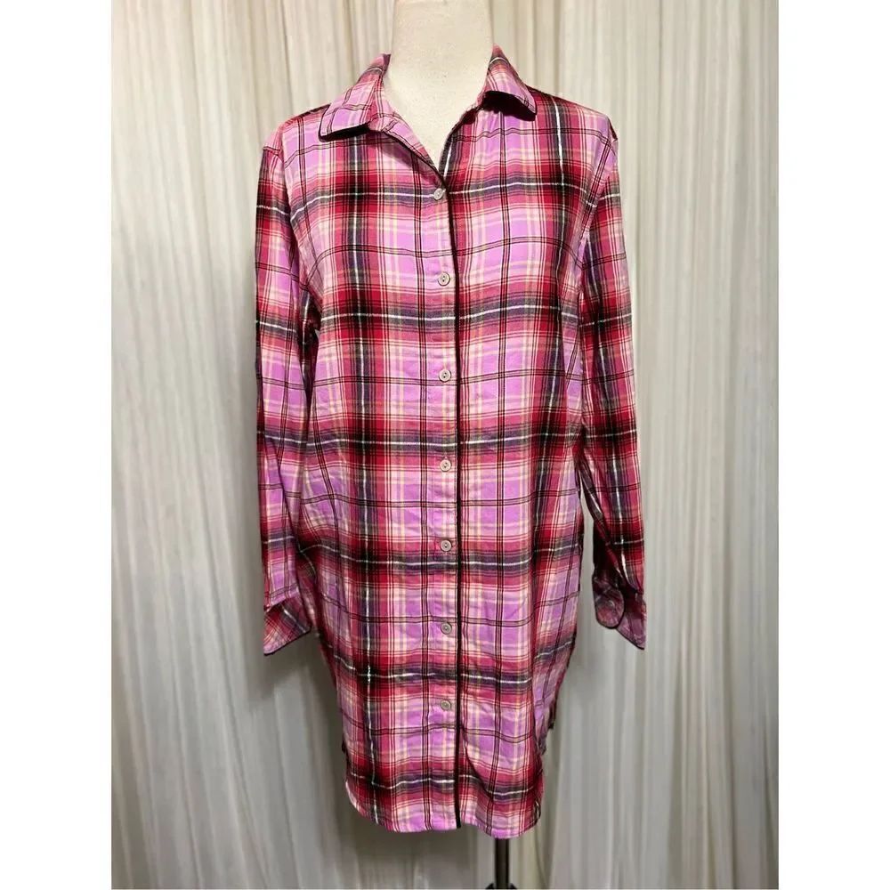 Victoria's Secret Pink Plaid Long Sleeve Flannel Nightgown Size Small